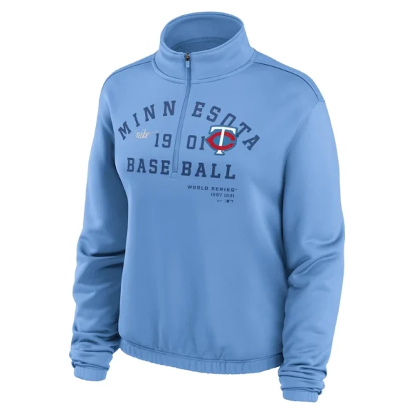 Minnesota twins nike womens rewind splice half zip semi cropped bubble hem sweatshirt Light blue S