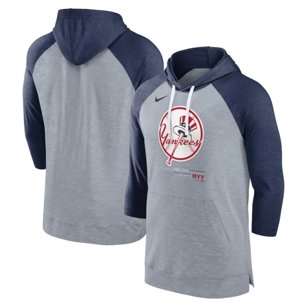 New york yankees nike baseball raglan 34 sleeve pullover hoodie Heather grayheather navy
