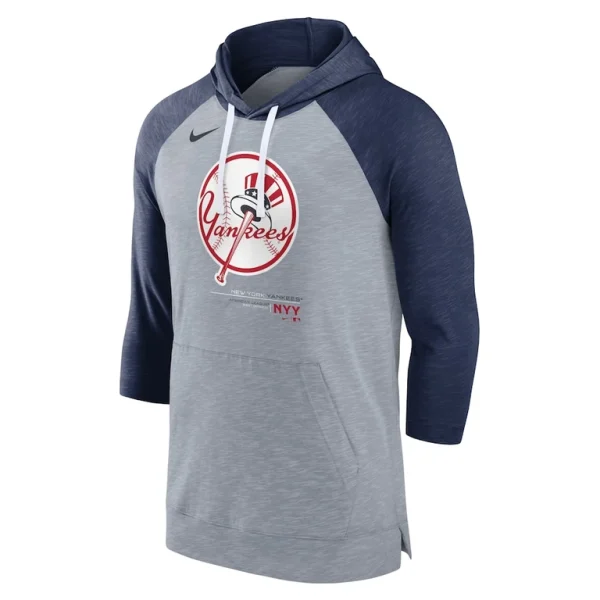 New york yankees nike baseball raglan 34 sleeve pullover hoodie Heather grayheather navy M