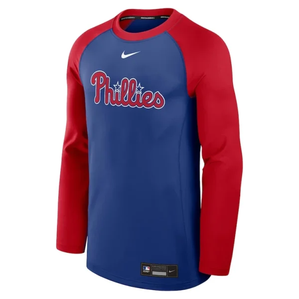 Philadelphia phillies nike authentic collection game time raglan performance long sleeve t shirt Royalred M