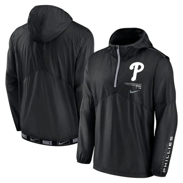 Philadelphia phillies nike authentic night game performance half zip windbreaker Black