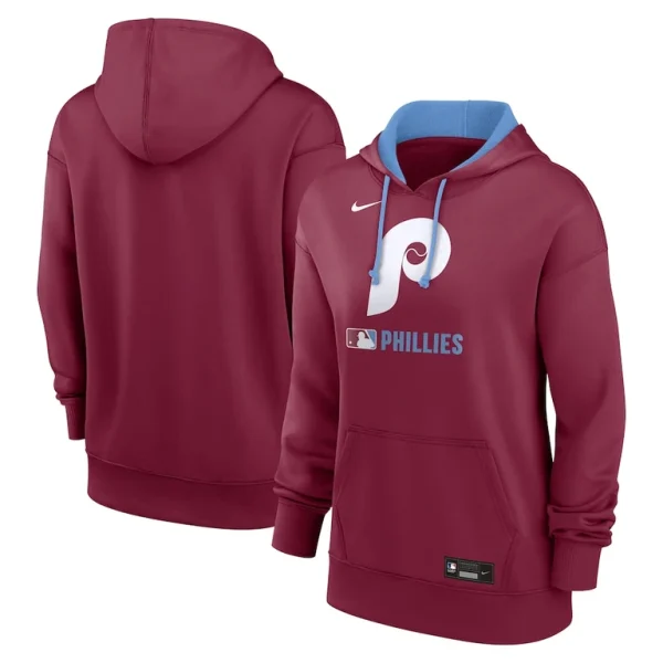 Philadelphia phillies nike womens authentic collection lockup alternate logo performance pullover hoodie Burgundy
