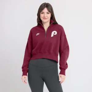 Philadelphia phillies nike womens cooperstown collection phoenix fleece half zip sweatshirt Burgundy L