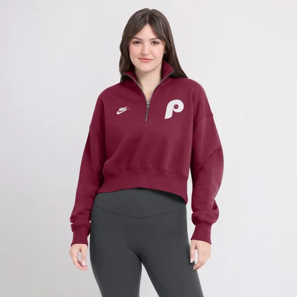 Philadelphia phillies nike womens cooperstown collection phoenix fleece half zip sweatshirt Burgundy L