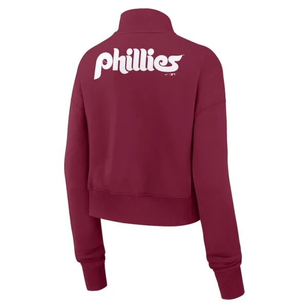 Philadelphia phillies nike womens cooperstown collection phoenix fleece half zip sweatshirt Burgundy M