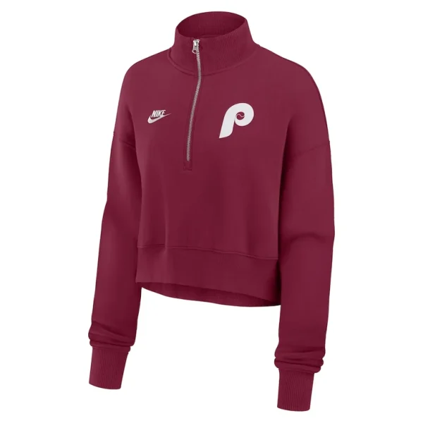 Philadelphia phillies nike womens cooperstown collection phoenix fleece half zip sweatshirt Burgundy S