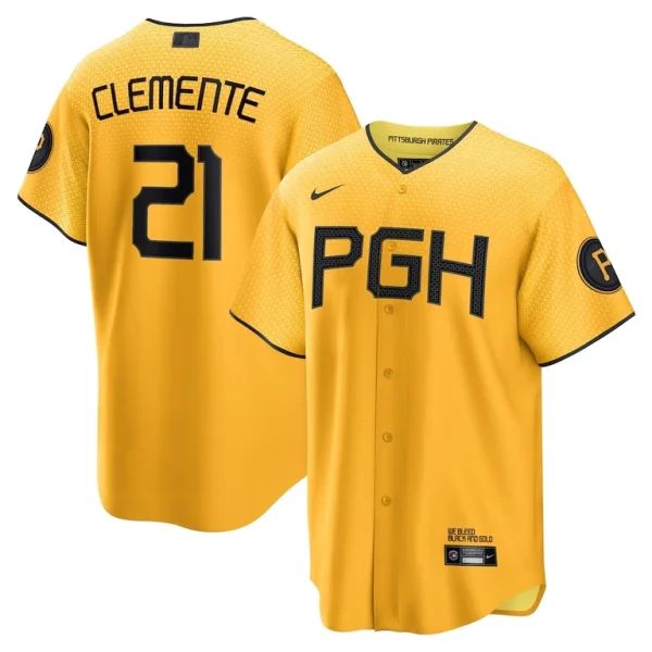 Roberto clemente pittsburgh pirates nike city connect replica player jersey Gold
