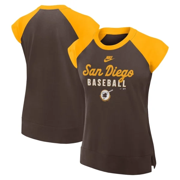 San diego padres nike womens cooperstown collection raglan performance t shirt Browngold