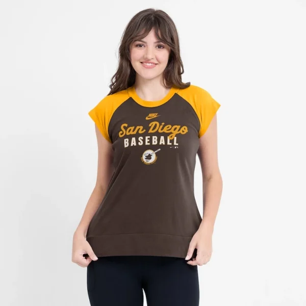 San diego padres nike womens cooperstown collection raglan performance t shirt Browngold L