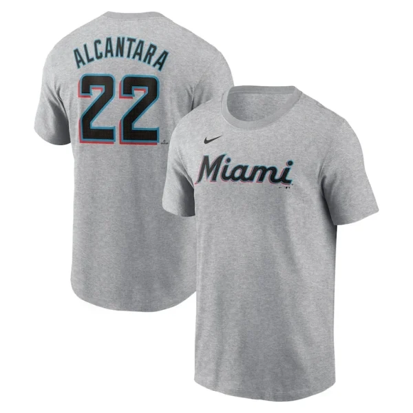 Sandy alcantara miami marlins nike fuse name number t shirt Heather gray