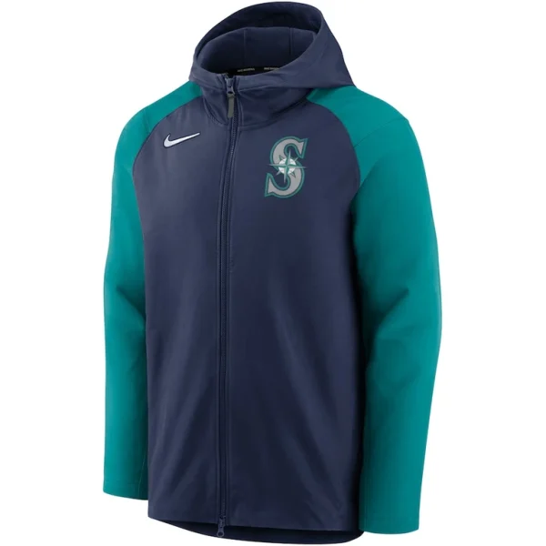 Seattle mariners nike authentic collection performance raglan full zip hoodie Navyaqua M