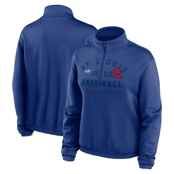 St. louis cardinals nike womens rewind splice half zip semi cropped bubble hem sweatshirt Royal