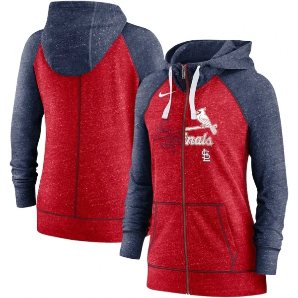 St. louis cardinals nike womens split wordmark gym vintage raglan lightweight full zip hoodie Heather redheather navy