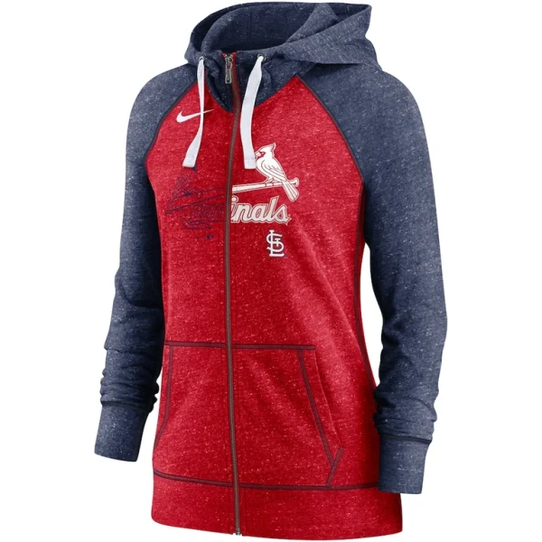 St. louis cardinals nike womens split wordmark gym vintage raglan lightweight full zip hoodie Heather redheather navy S
