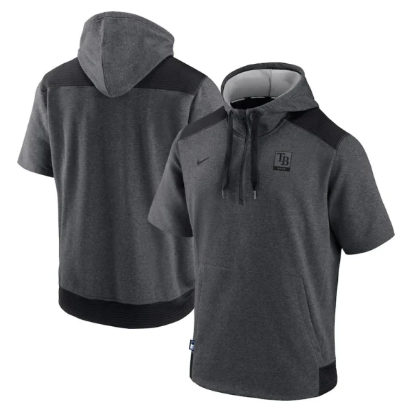 Tampa bay rays nike authentic collection dry flux performance quarter zip short sleeve hoodie Heathered charcoalblack