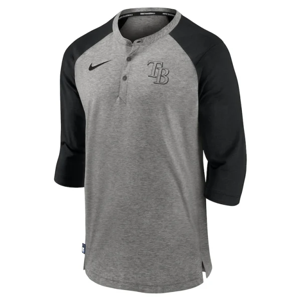 Tampa bay rays nike authentic collection flux henley raglan 34 sleeve t shirt Gray M