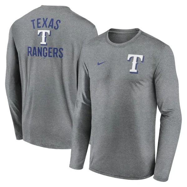 Texas rangers nike 2 hit legend performance long sleeve t shirt Heather charcoal