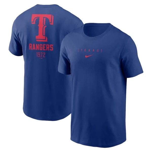 Texas rangers nike large logo back stack t shirt Royal