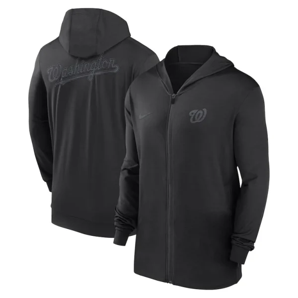 Washington nationals nike authentic collection travel performance lightweight full zip hoodie Black