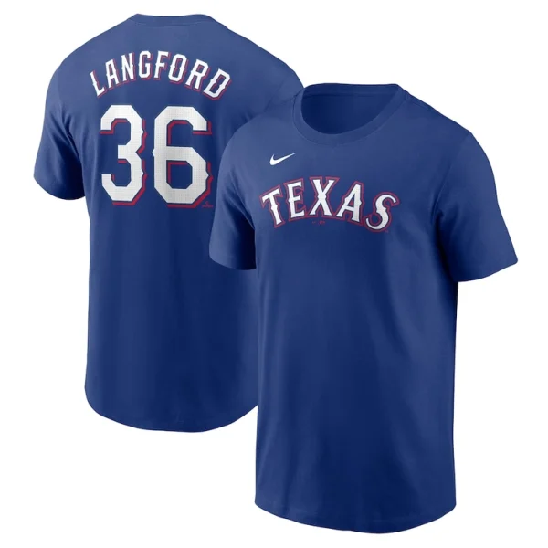 Wyatt langford texas rangers nike fuse name number t shirt Royal
